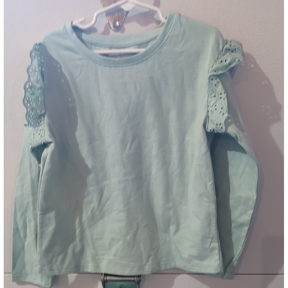 Cat & Jack Girls long Sleeve Eyelet T-Shirt Mint Size S (6/7) NWT